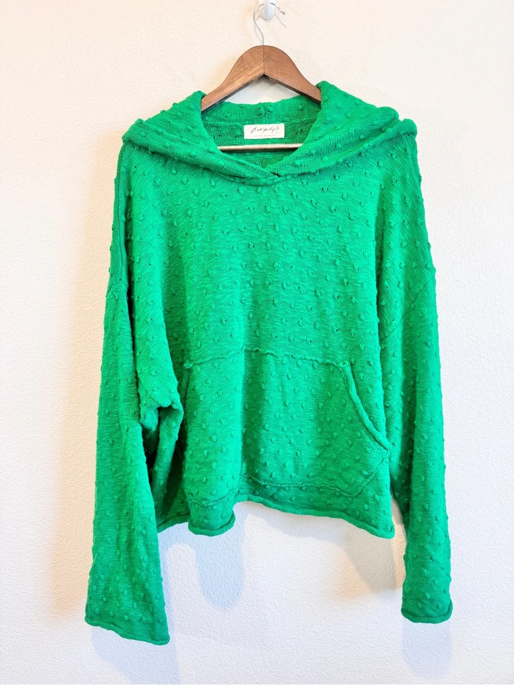 Free People Lake Side Hoodie Sweater Boho Slouchy Cozy Travel Green Medium G58